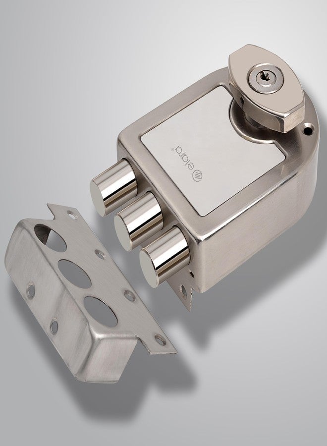 إلارا قفل باب Elara Deadbolt Tribolt 2CK، قفل حافة، مزلاج للمنزل، أقفال أبواب للباب الرئيسي مع 4 مفاتيح نحاسية قابلة للعكس (تشطيب SS، EDL-12، Tribolt، مفتاح Ultra) - Image 1
